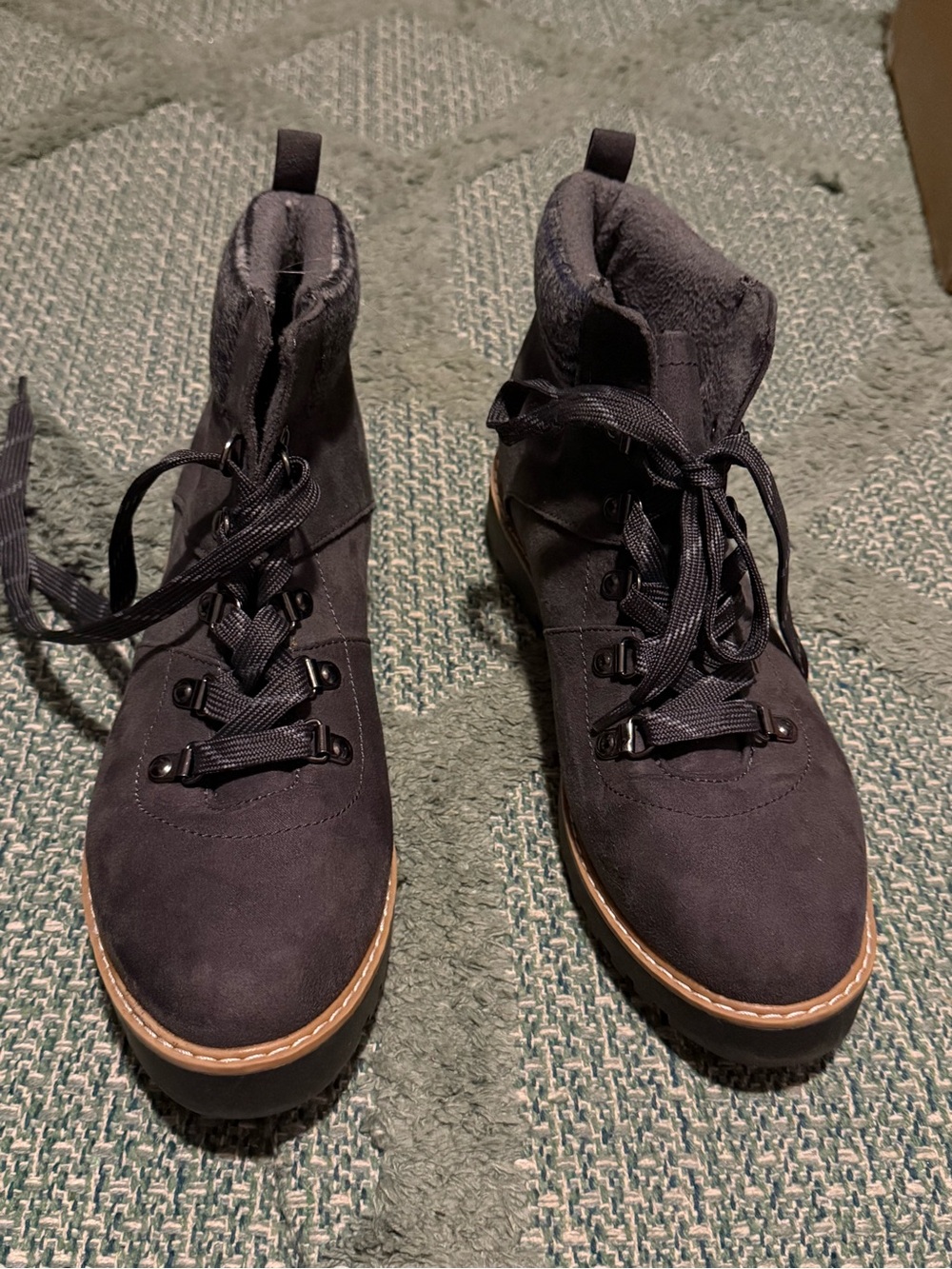 Sonoma Black Lace-Up Suede Ankle Boots with Tan Welt